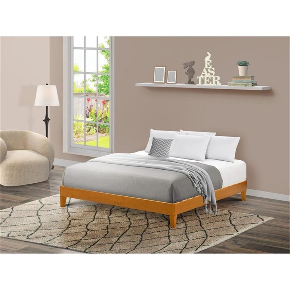 East West Furniture NVP-23-K King Size Bed Frame with 4 Hardwood Legs and 2 Extra Center Legs - Oak Finish